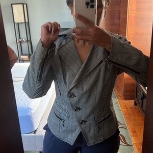 Grey pinstripe western detail vest style short blazer
